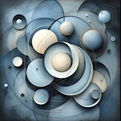 The primary subject of the image is a large, intricate, and colorful artwork featuring a variety of celestial elements. The setting is a blue background, which adds to the overall atmosphere of the piece. The visual style is a combination of digital art and illustration, creating a unique and captivating image. The colors and mood are vibrant and lively, with a sense of wonder and exploration.